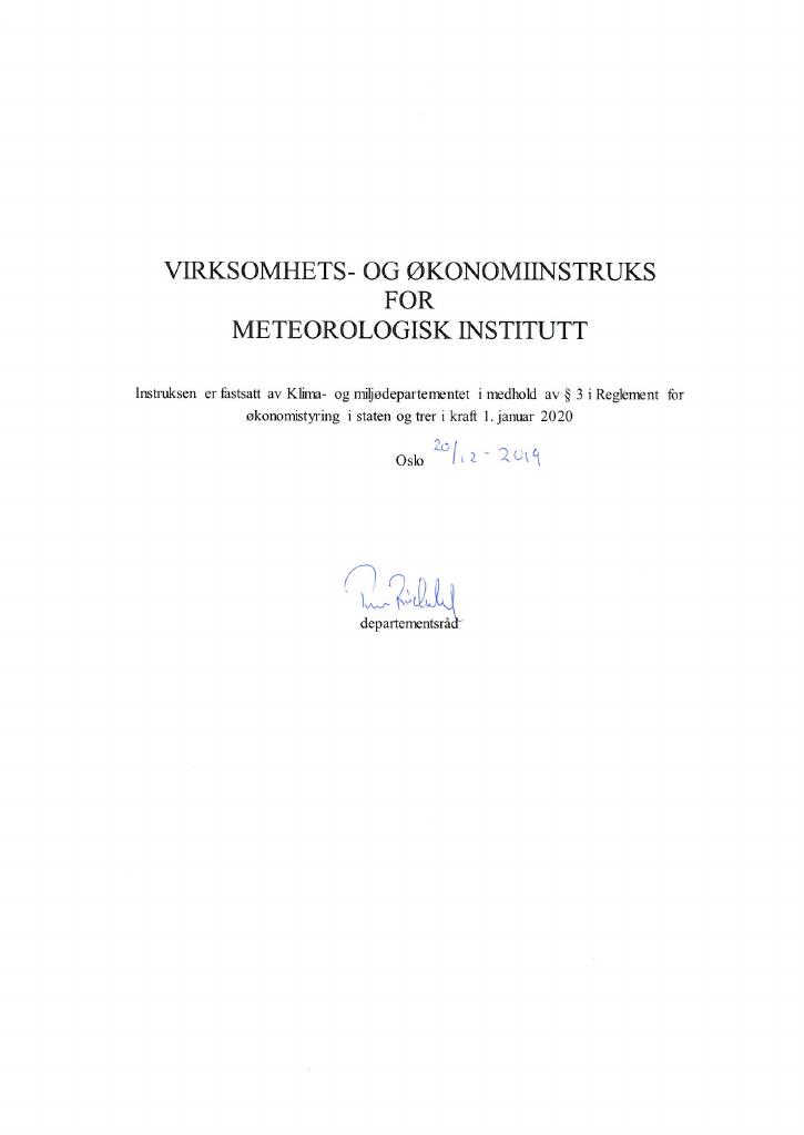 Forsiden av dokumentet Instruks Meteorologisk institutt 2020