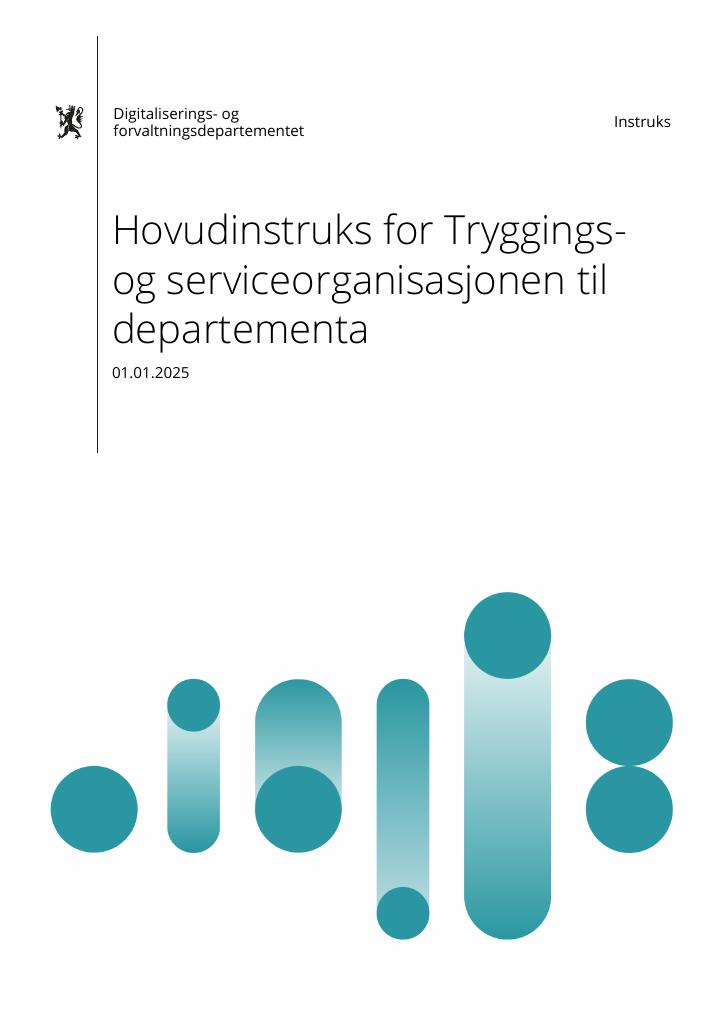 Forsiden av dokumentet Hovudinstruks for Tryggingsog serviceorganisasjonen til 
departementa 2025