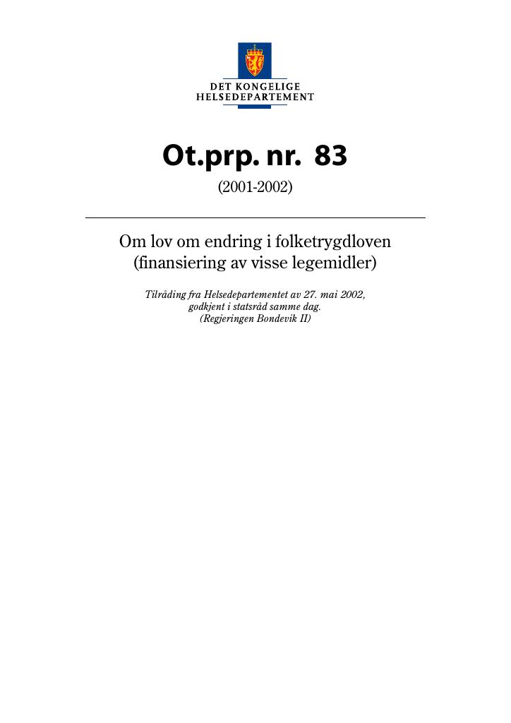 Forsiden av dokumentet Ot.prp. nr. 83 (2001-2002)