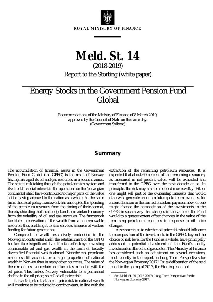 Forsiden av dokumentet Meld. St. 14 (2018–2019)