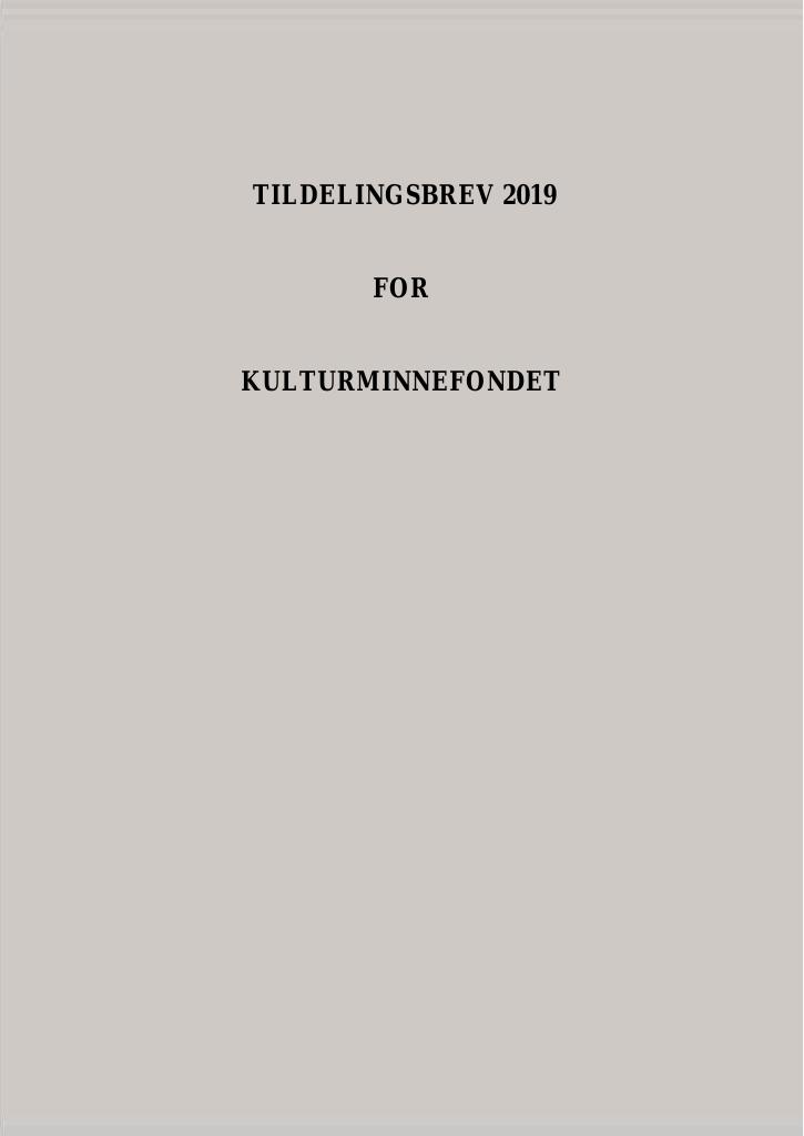 Forsiden av dokumentet Tildelingsbrev Norsk Kulturminnefond 2019
