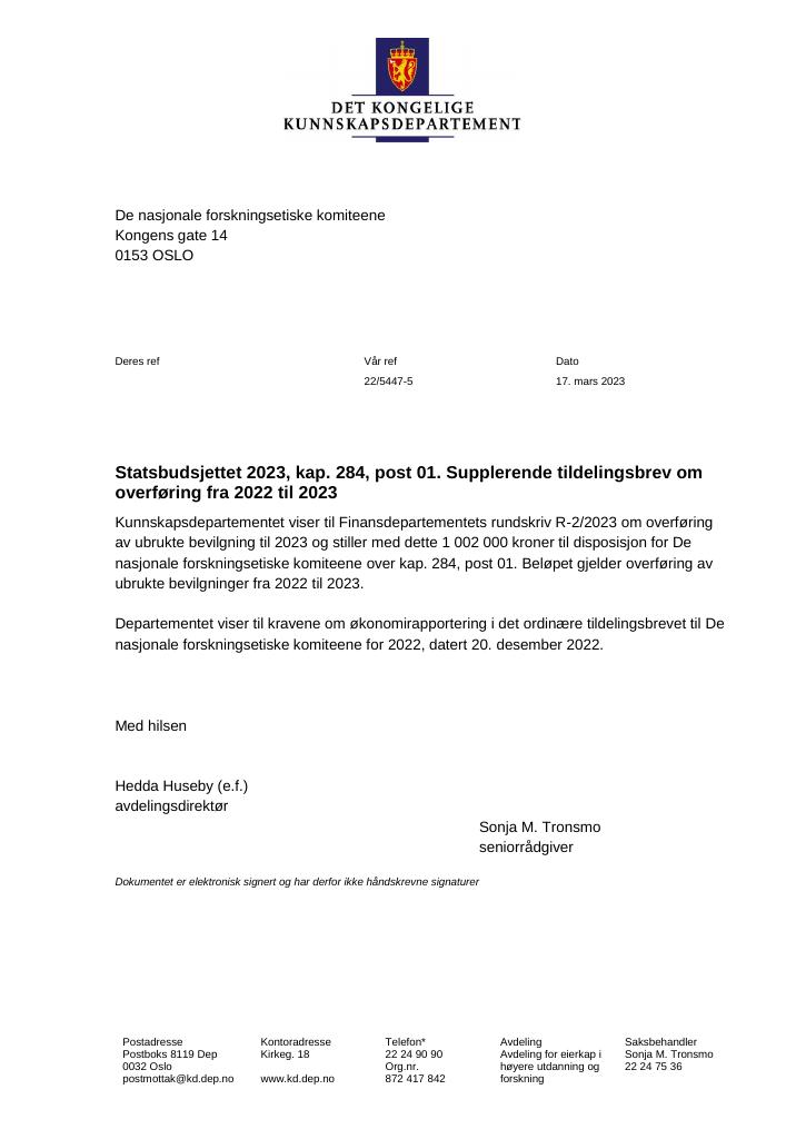 Forsiden av dokumentet Tillegg til tildelingsbrev 2023