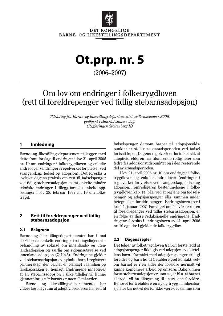 Forsiden av dokumentet Ot.prp. nr. 5 (2006-2007)