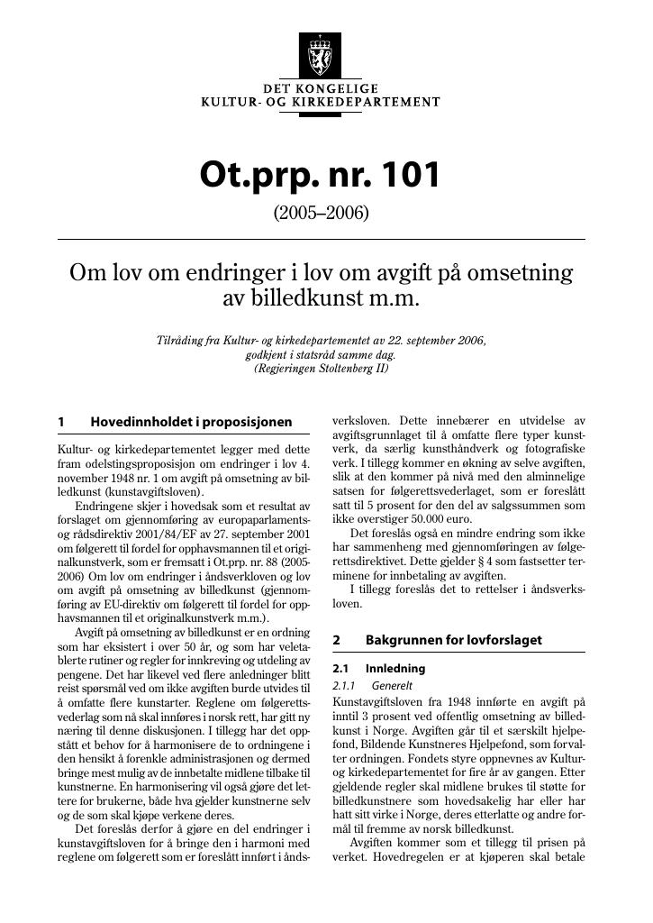 Forsiden av dokumentet Ot.prp. nr. 101 (2005-2006)