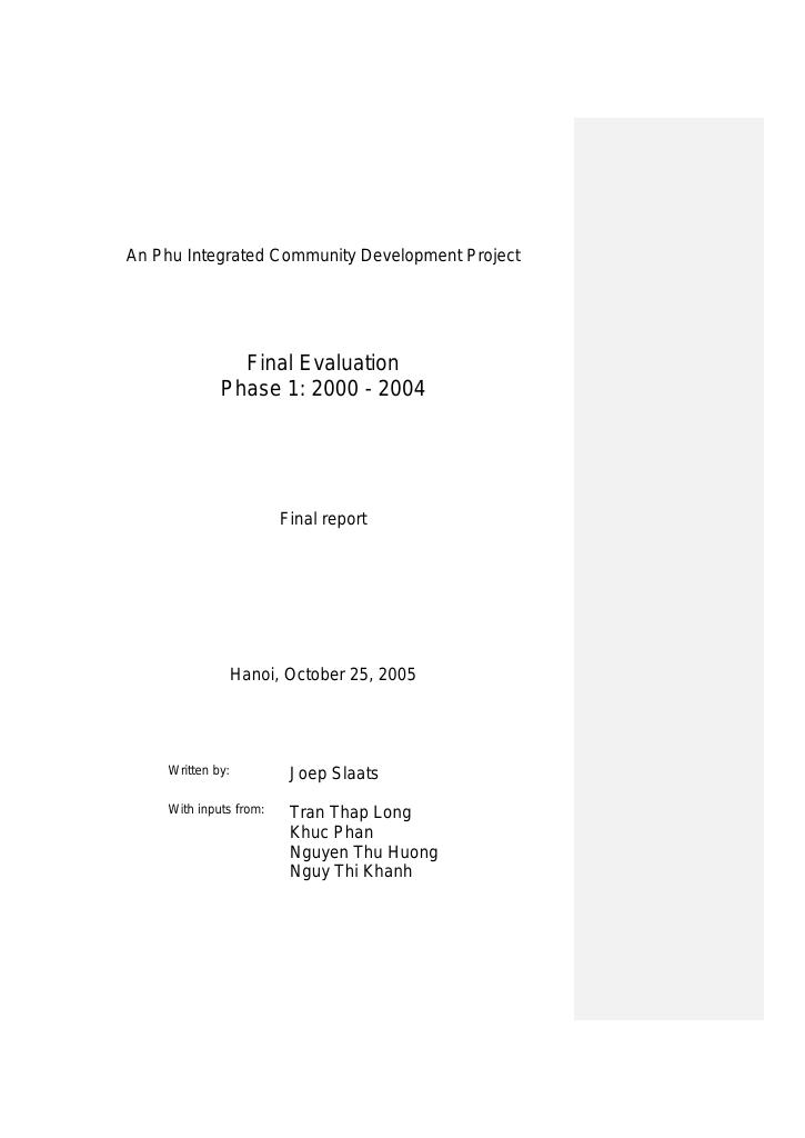 Forsiden av dokumentet Final Evaluation of An Phu Integrated Community Development Project, Phase 1, 2000-2004