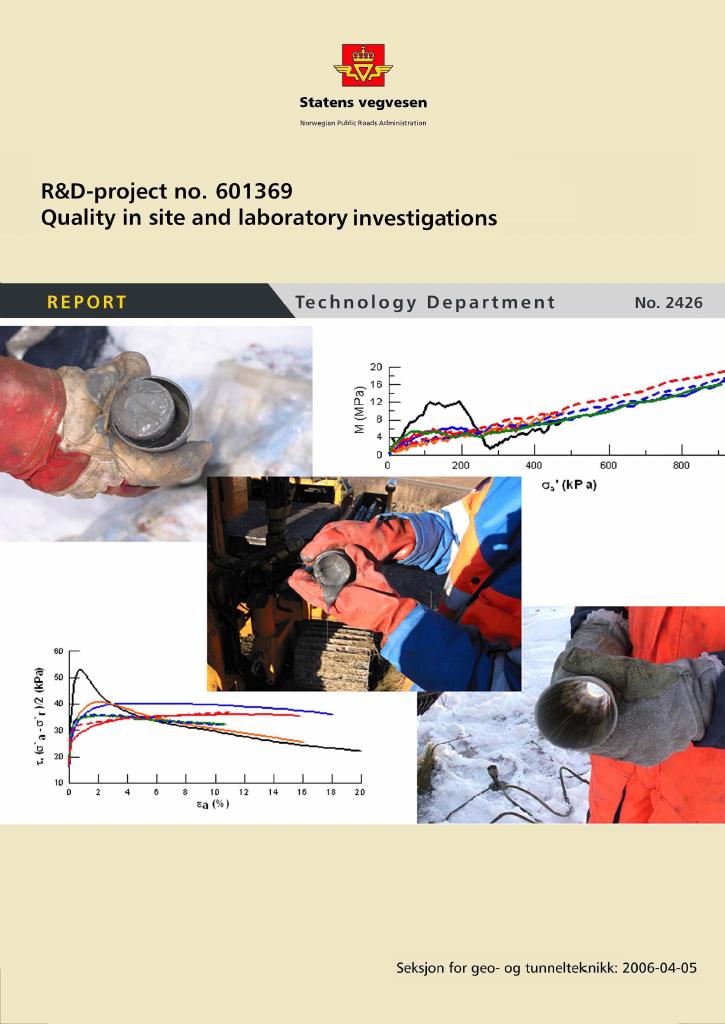 Forsiden av dokumentet R&D-project no. 601369. Quality in site and laboratory investigations