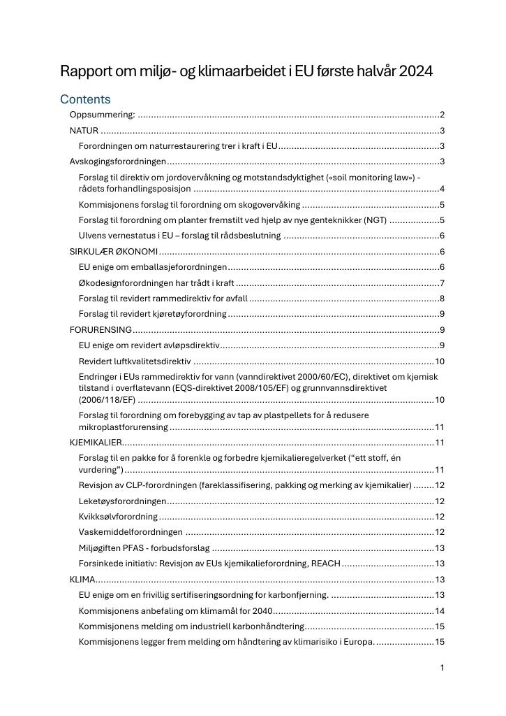 Forsiden av dokumentet EU-delegasjonens halvårsrapport om miljø- og klimaarbeidet våren 2024