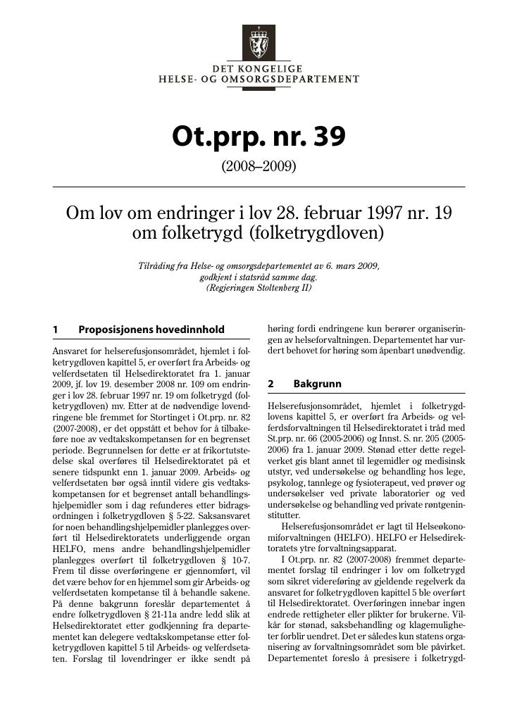 Forsiden av dokumentet Ot.prp. nr. 39 (2008-2009)