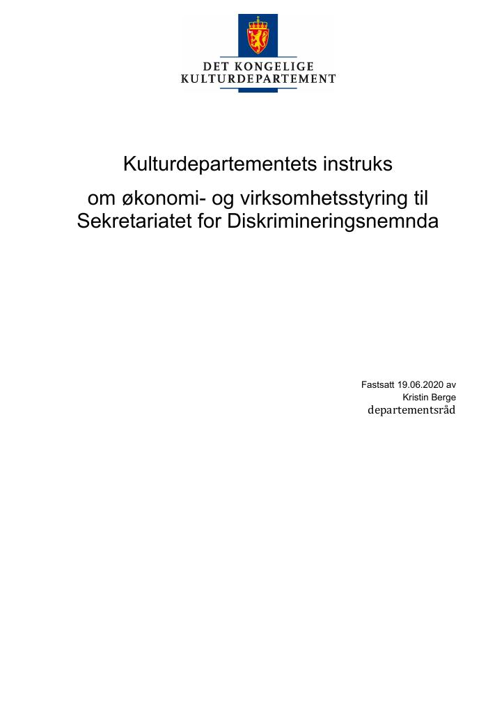 Forsiden av dokumentet Instruks  Diskrimineringsnemnda 2020