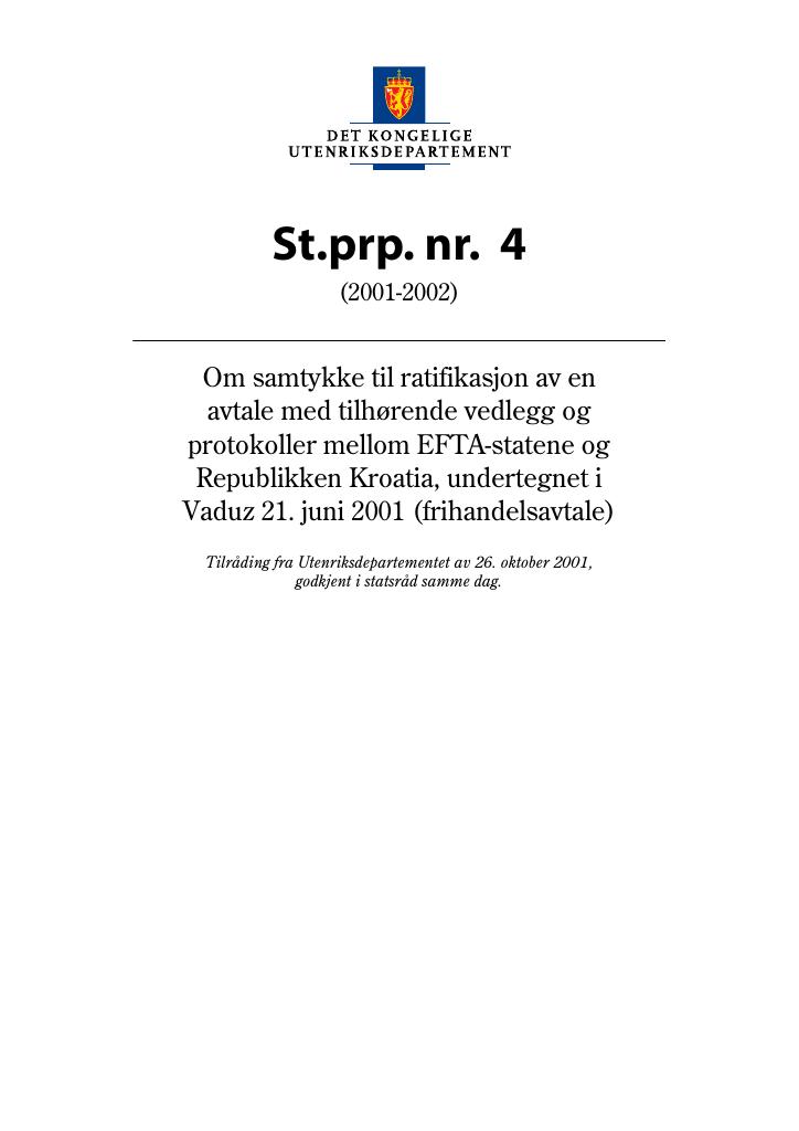 Forsiden av dokumentet St.prp. nr. 4 (2001-2002)