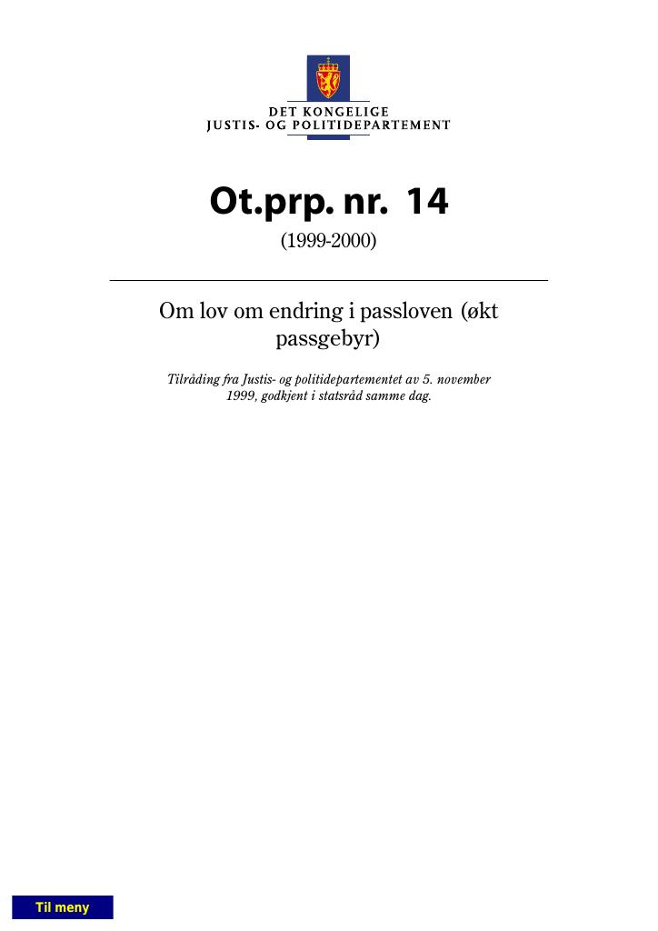 Forsiden av dokumentet Ot.prp. nr. 14 (1999-2000)