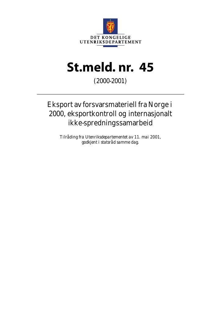 Forsiden av dokumentet St.meld. nr. 45 (2000-2001)