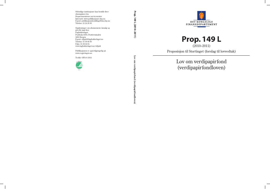 Forsiden av dokumentet Prop. 149 L (2010–2011)