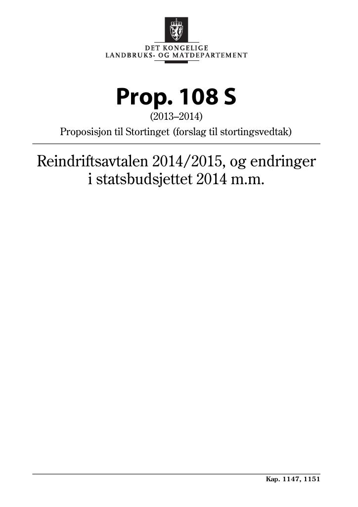 Forsiden av dokumentet Prop. 108 S (2013–2014)