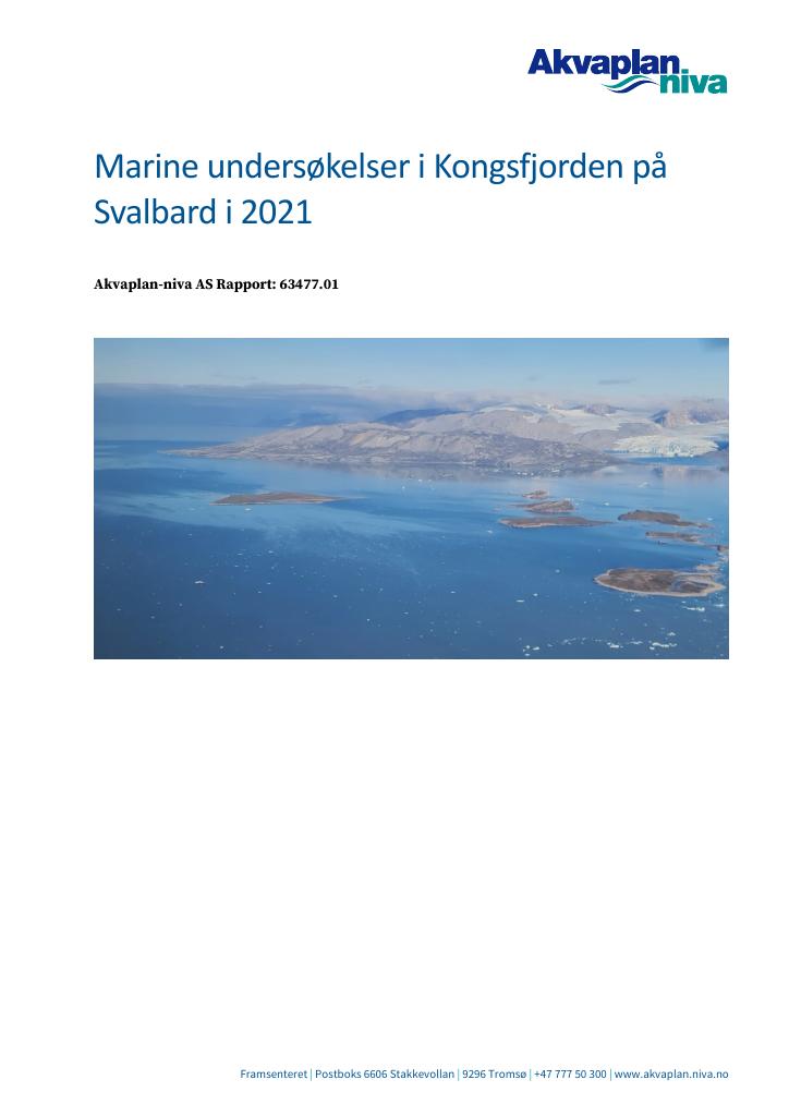 Forsiden av dokumentet Marine undersøkelser i Kongsfjorden på Svalbard i 2021 : M-2697