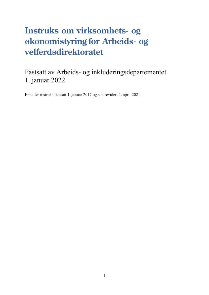 Forsiden av dokumentet Instruks Arbeids- og velferdsdirektoratet 2022