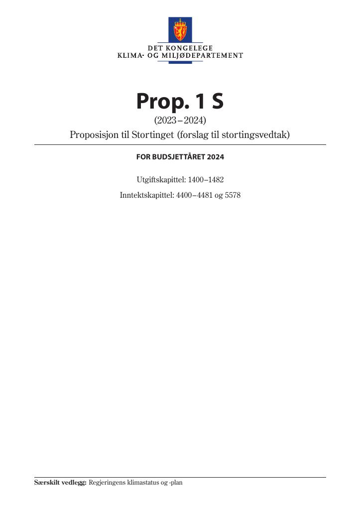 Forsiden av dokumentet Prop. 1 S (2023–2024)