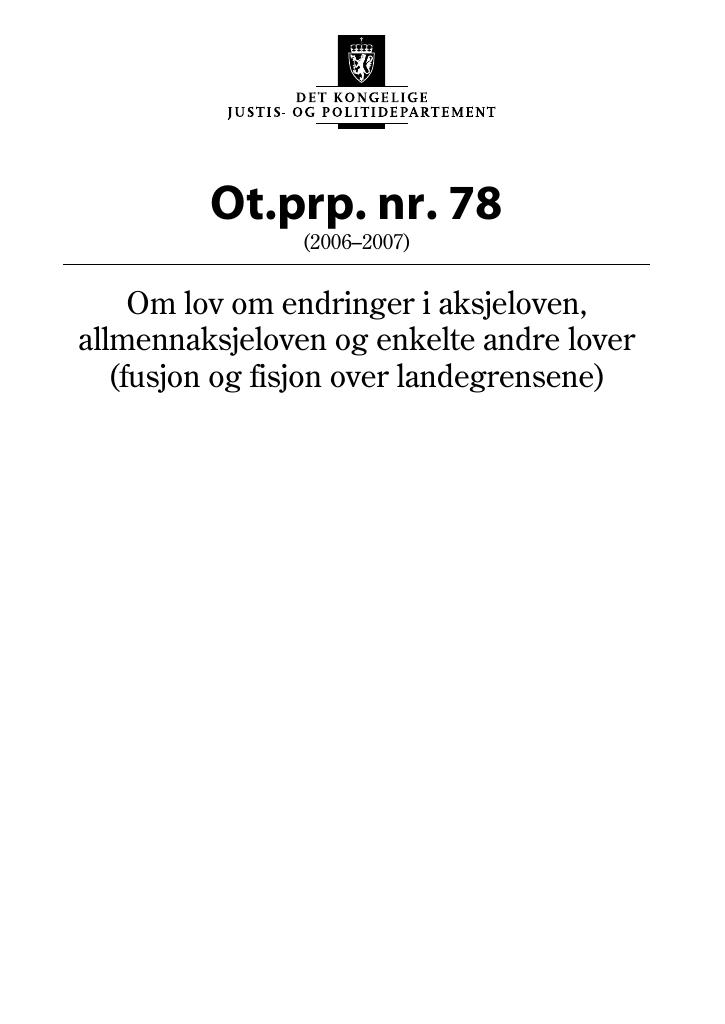 Forsiden av dokumentet Ot.prp. nr. 78 (2006-2007)