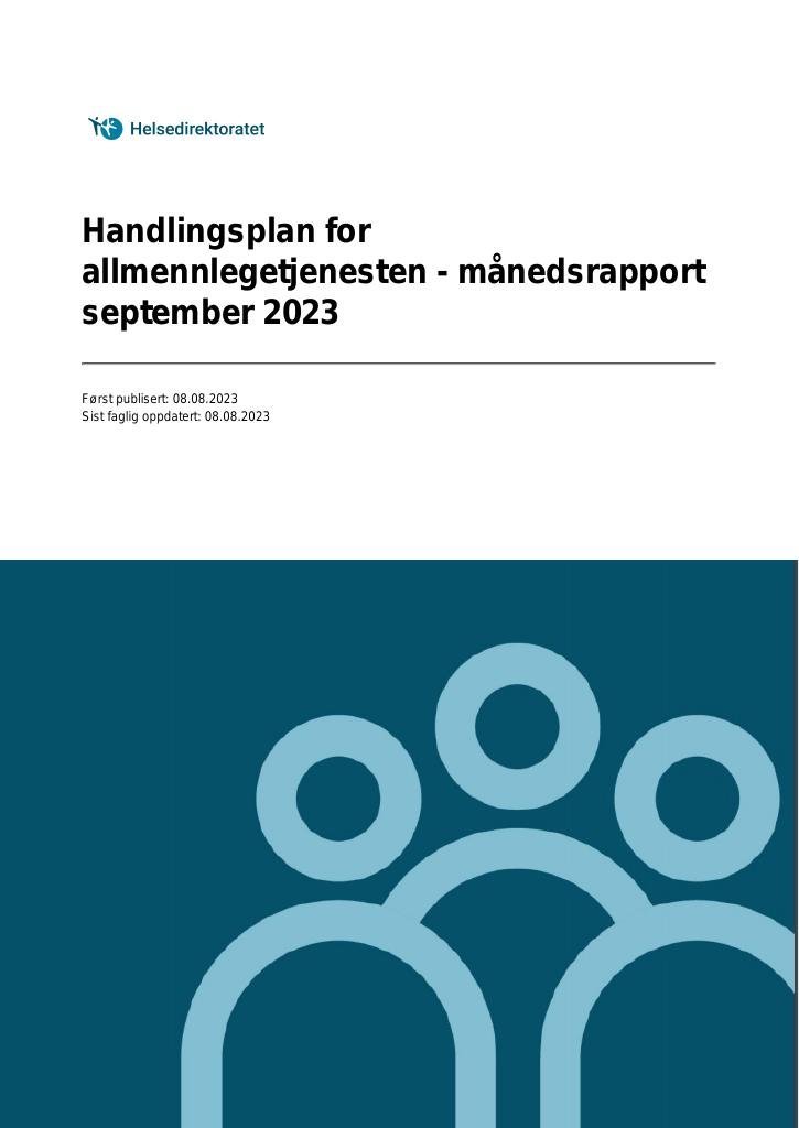 Forsiden av dokumentet Handlingsplan for allmennlegetjenesten - månedsrapport september 2023