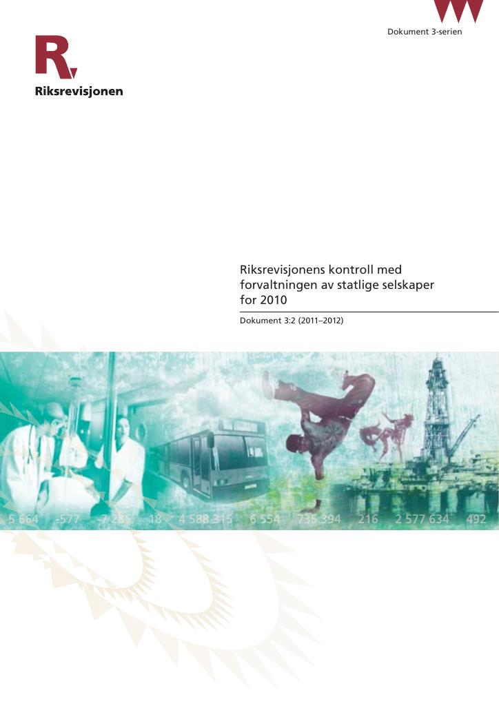 Forsiden av dokumentet Riksrevisjonens kontroll med forvaltningen av statlige selskaper for 2010