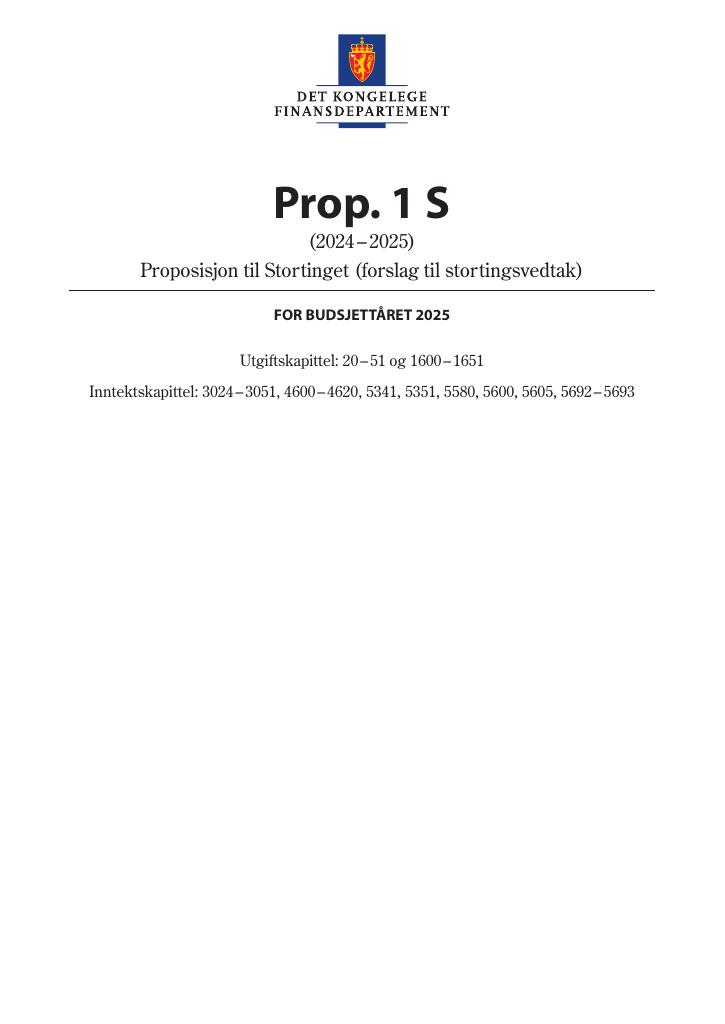 Forsiden av dokumentet Prop. 1 S (2024–2025)