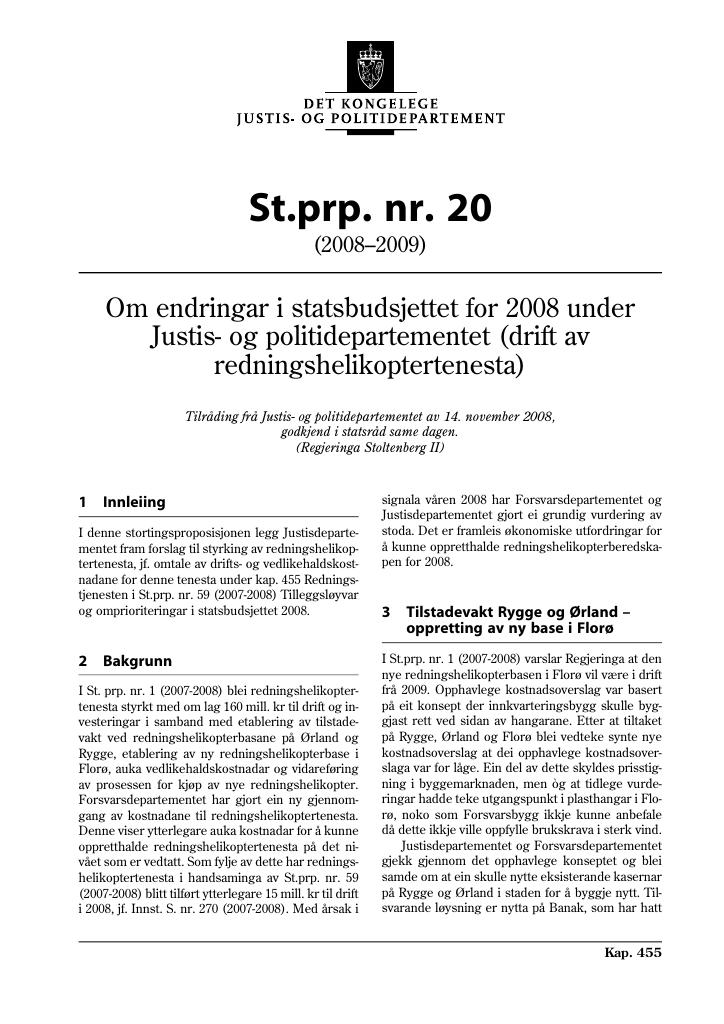 Forsiden av dokumentet St.prp. nr. 20 (2008-2009)