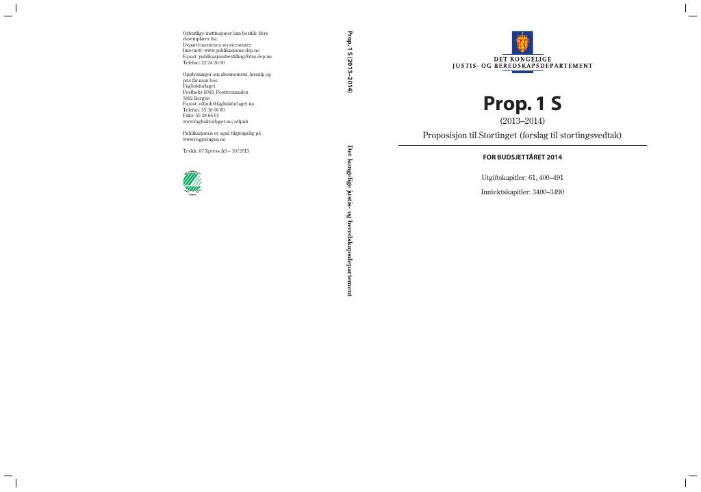 Forsiden av dokumentet Prop. 1 S (2013–2014)