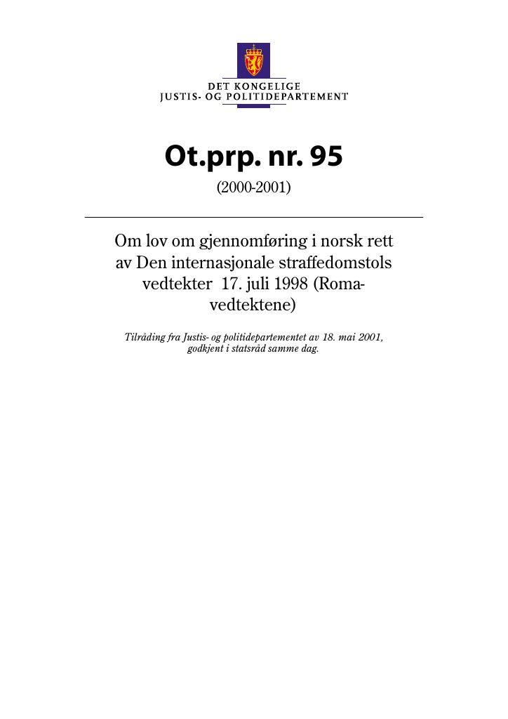 Forsiden av dokumentet Ot.prp. nr. 95 (2000-2001)