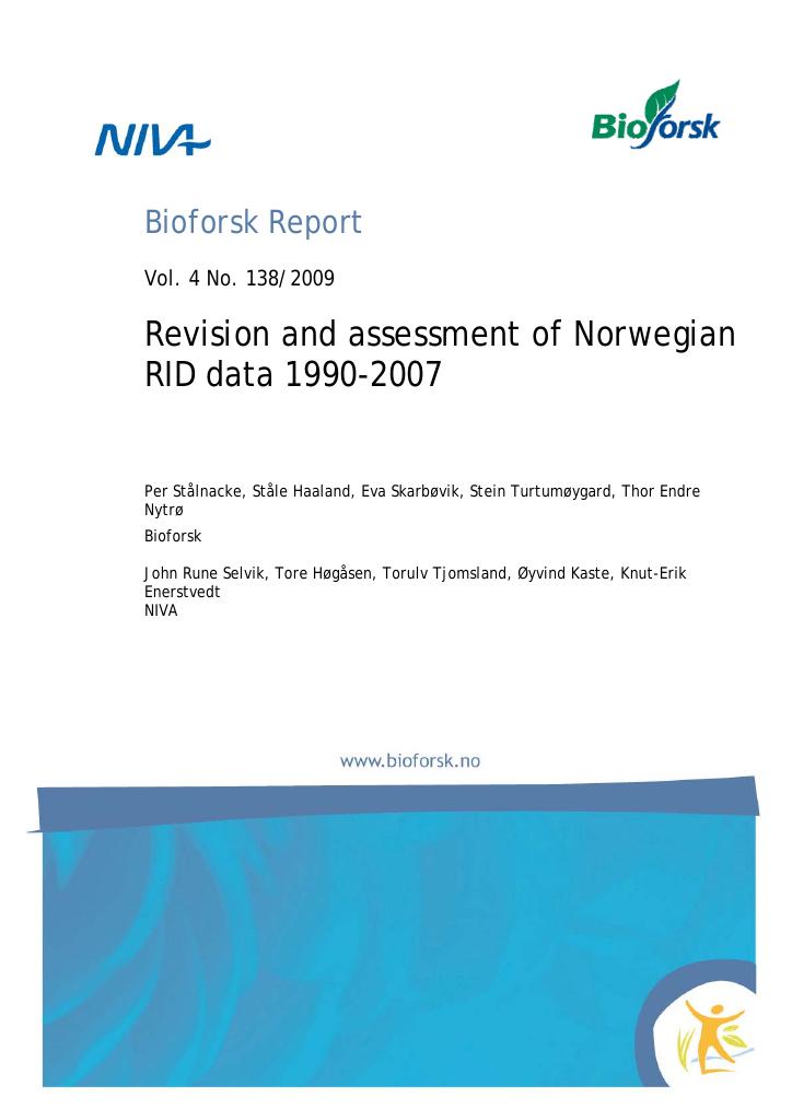 Forsiden av dokumentet Revision and assessment of Norwegian RID data 1990-2007