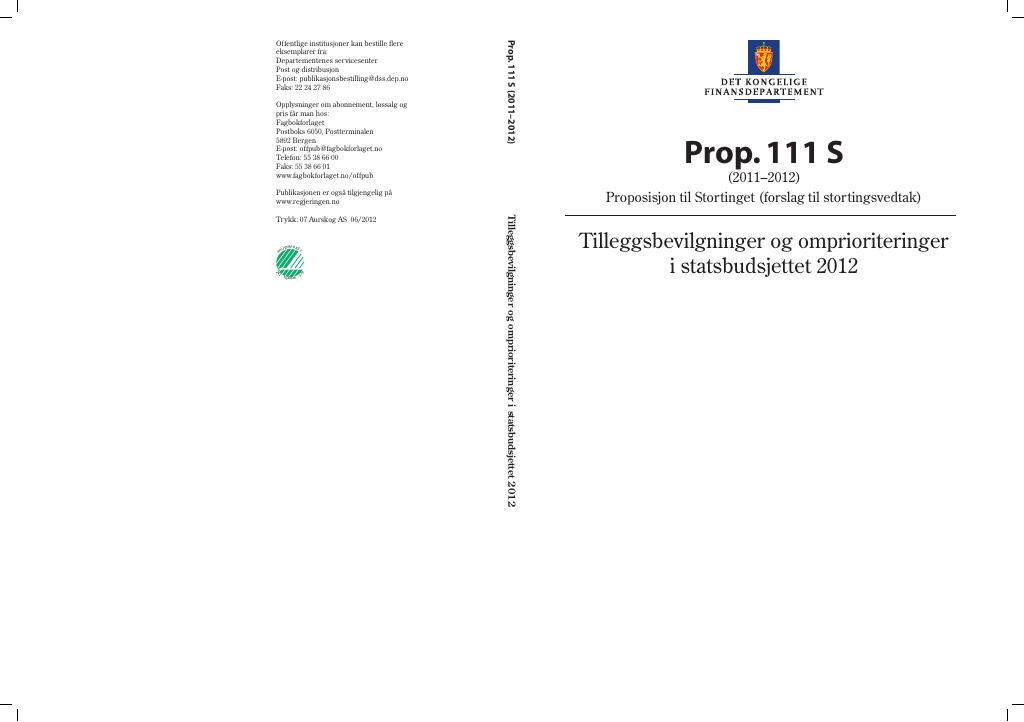 Forsiden av dokumentet Prop. 111 S (2011–2012)