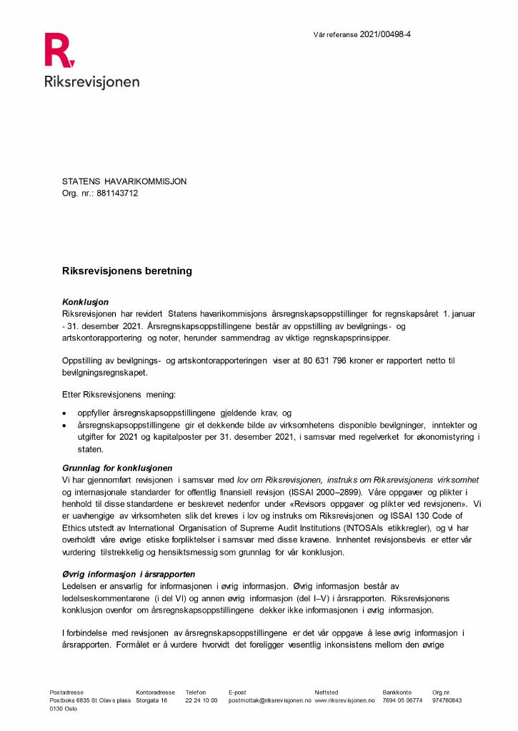 Forsiden av dokumentet Riksrevisjonens beretning