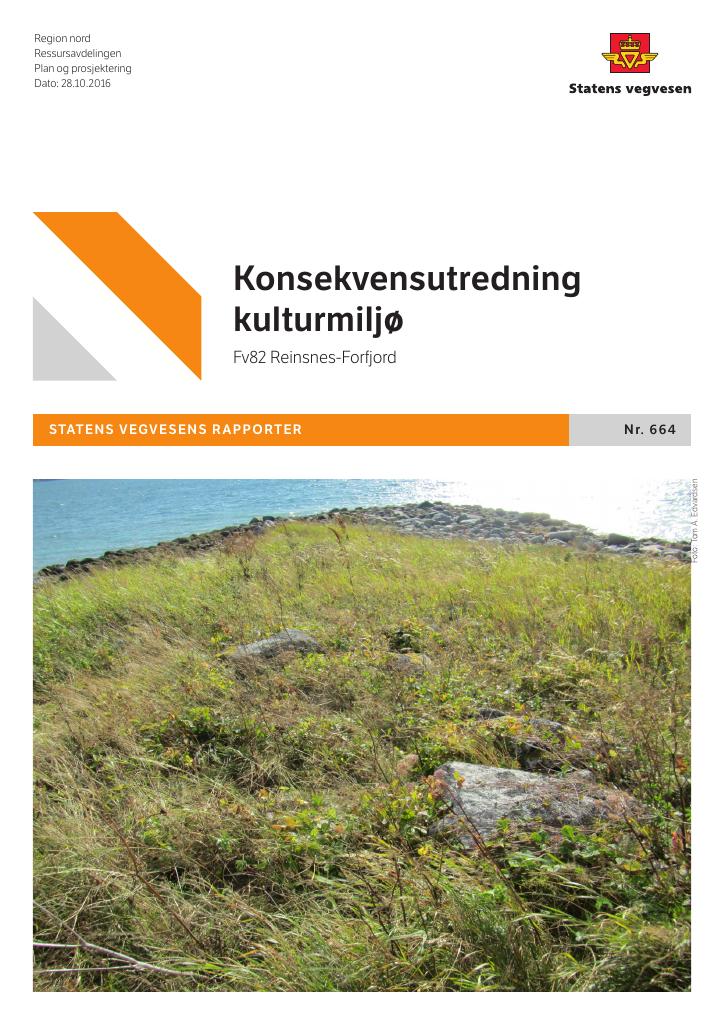 Forsiden av dokumentet Konsekvensutredning kulturmiljø: Fv82 Reinsnes-Forfjord