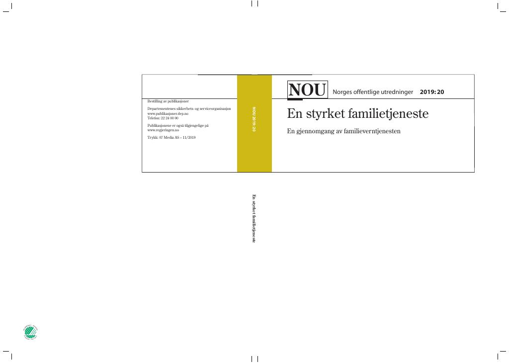 Forsiden av dokumentet NOU 2019: 20 - En styrket familietjeneste