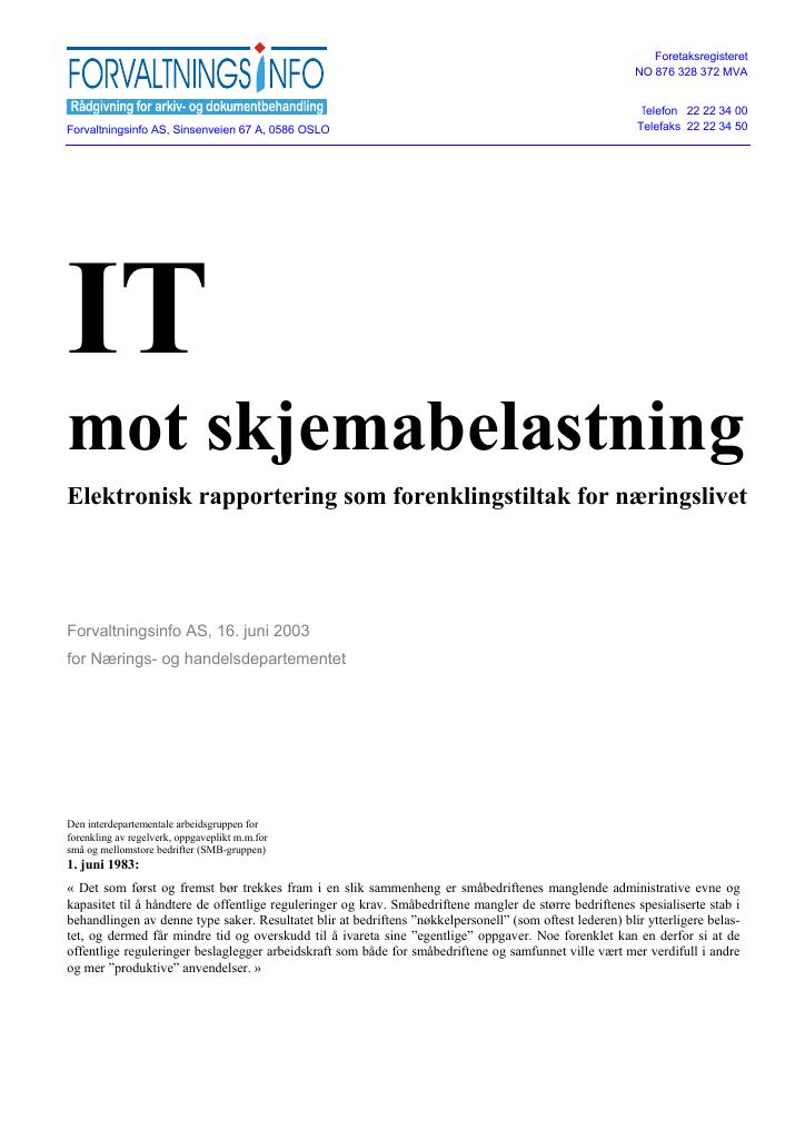 Forsiden av dokumentet IT mot skjemabelastning