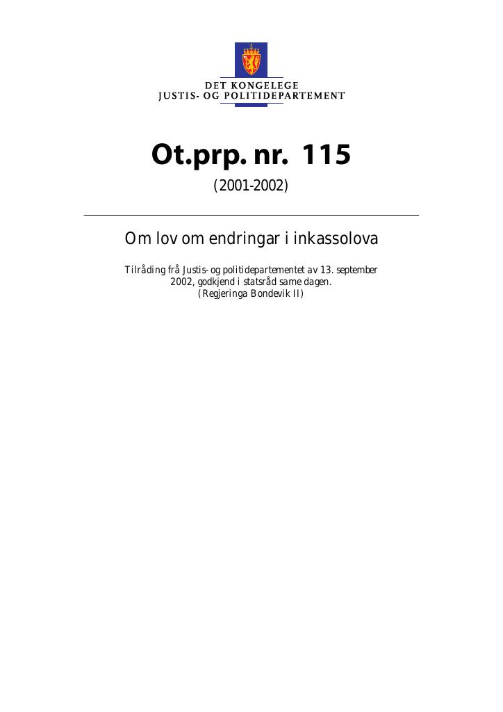 Forsiden av dokumentet Ot.prp. nr. 115 (2001-2002)