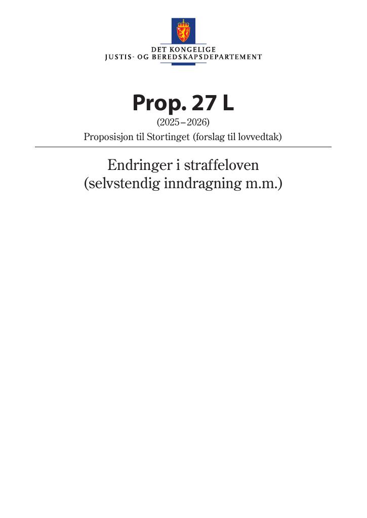 Forsiden av dokumentet Prop. 27 L (2025–2026)