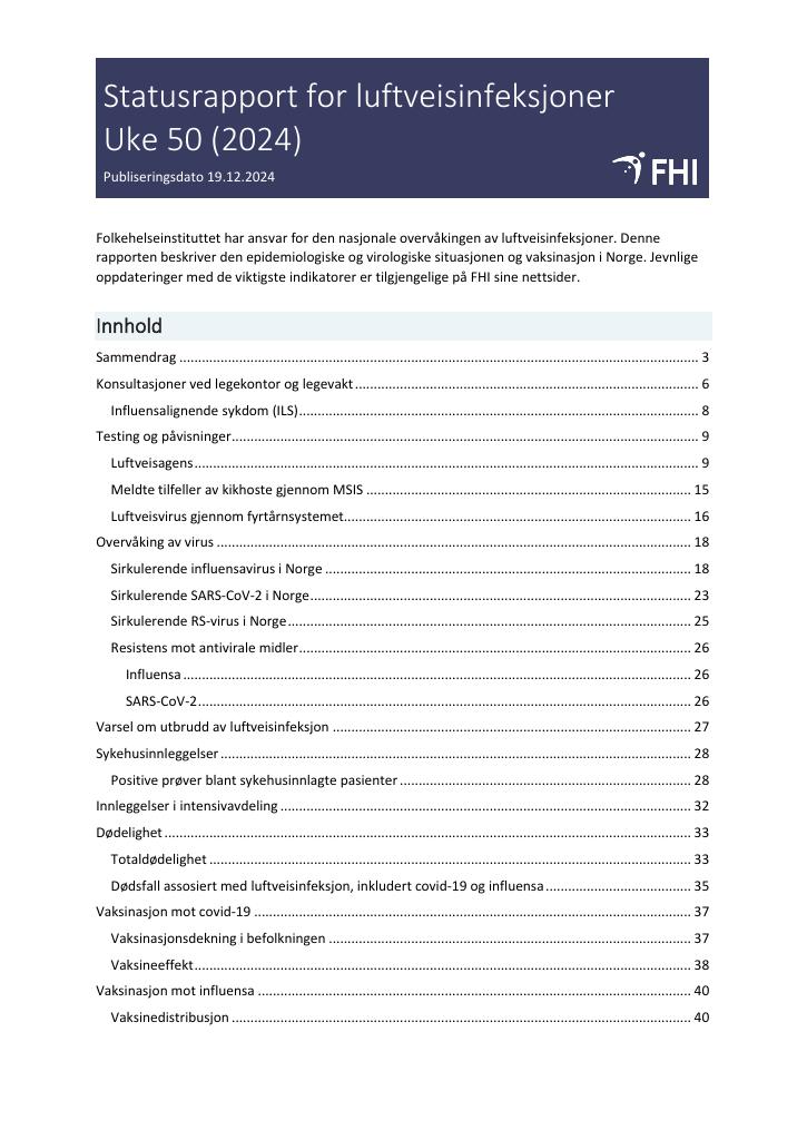 Forsiden av dokumentet Statusrapport for luftveisinfeksjoner