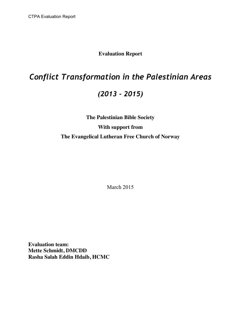 Forsiden av dokumentet Conflict Transformation in the Palestinian Areas (2013-2015)