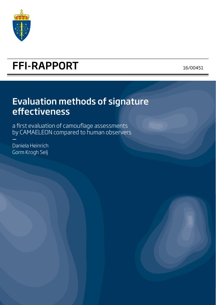 Forsiden av dokumentet Evaluation methods of signature effectiveness - a first evaluation of camouflage assessments by CAMAELEON compared to human observers