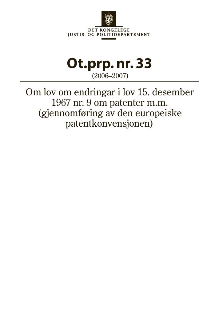 Forsiden av dokumentet Ot.prp. nr. 33 (2006-2007)