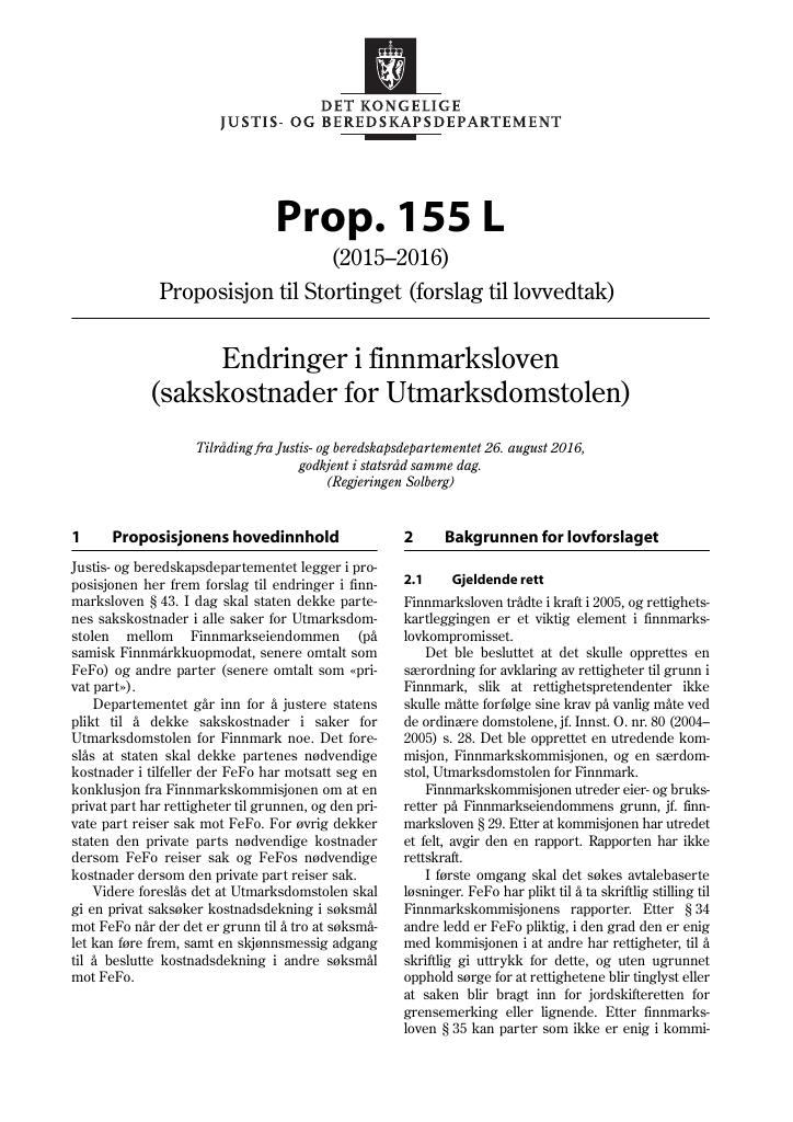 Forsiden av dokumentet Prop. 155 L (2015–2016)