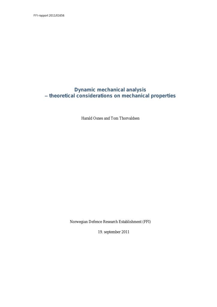 Forsiden av dokumentet Dynamic mechanical analysis : theoretical considerations on mechanical properties