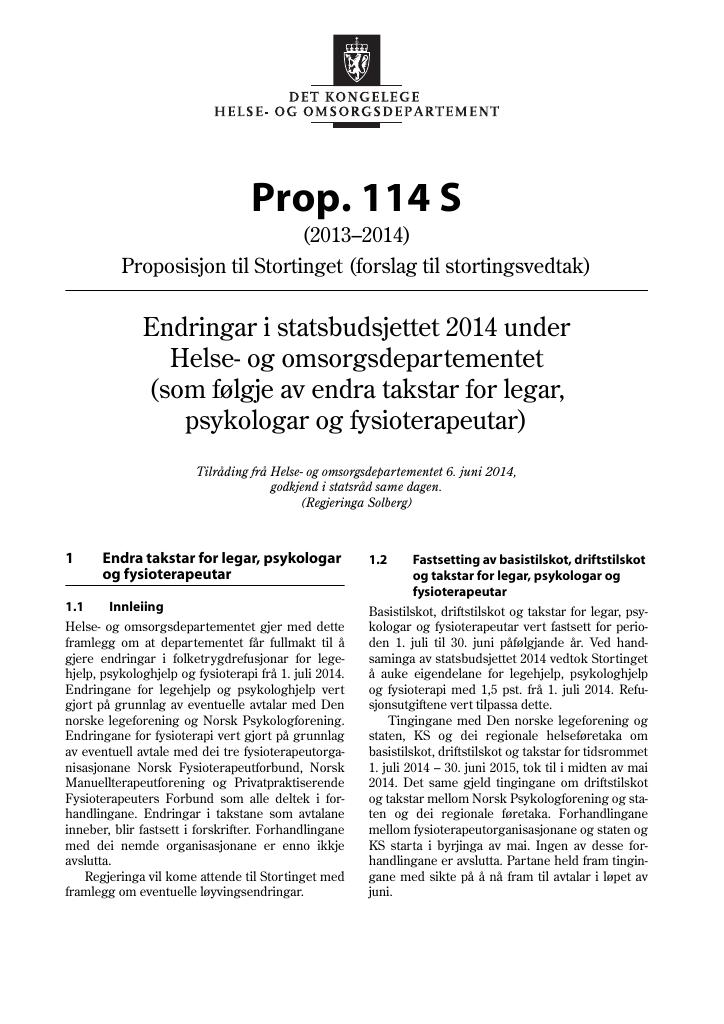 Forsiden av dokumentet Prop. 114 S (2013–2014)