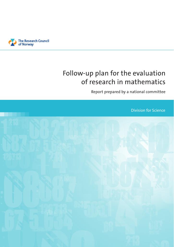 Forsiden av dokumentet Follow-up plan for the evaluation of research in mathematics