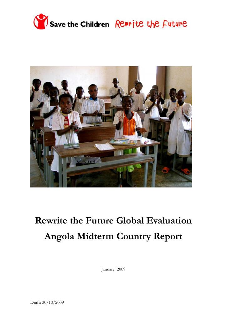 Forsiden av dokumentet Rewrite the Future Global Evaluation - Angola Midterm Country Report