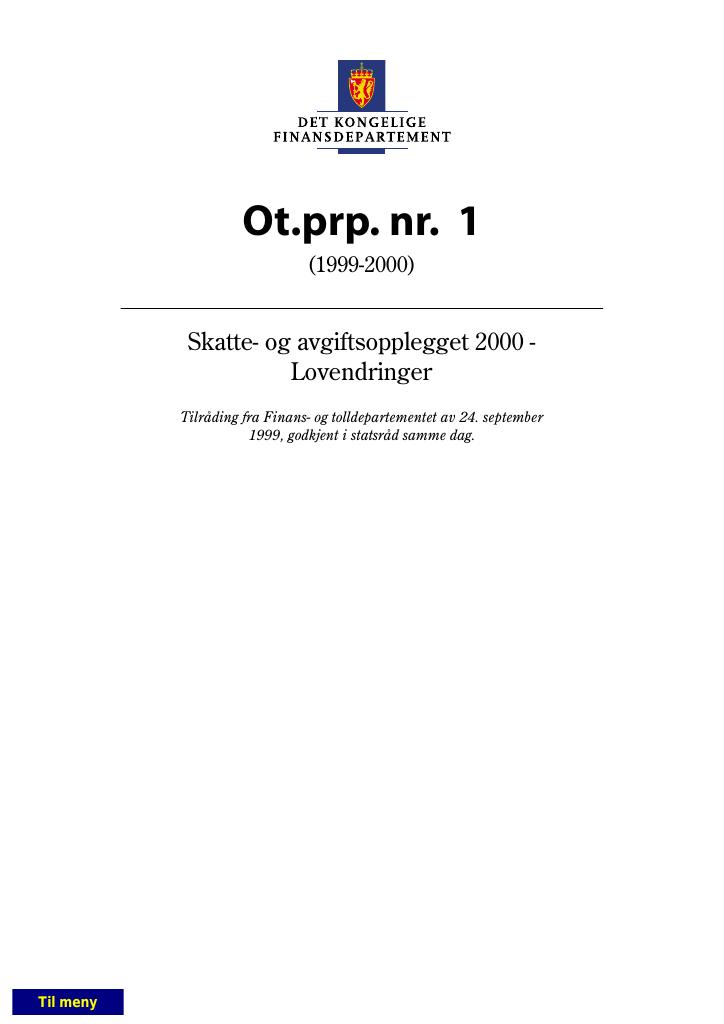 Forsiden av dokumentet Ot.prp. nr. 1 (1999-2000)