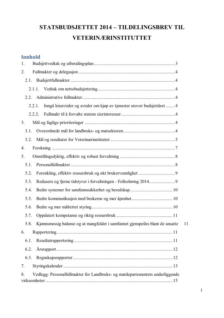 Forsiden av dokumentet Tildelingsbrev (PDF)