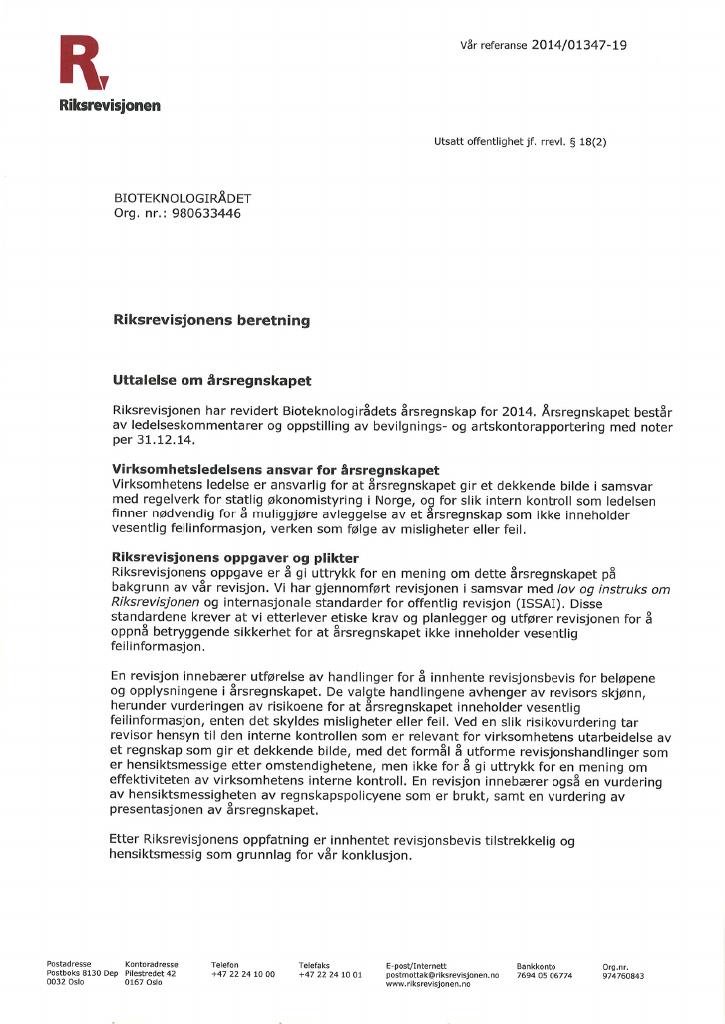 Forsiden av dokumentet Revisjonsberetning (PDF)