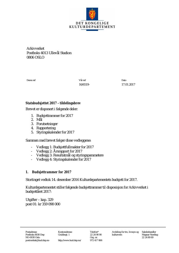 Forsiden av dokumentet Tildelingsbrev (.pdf)