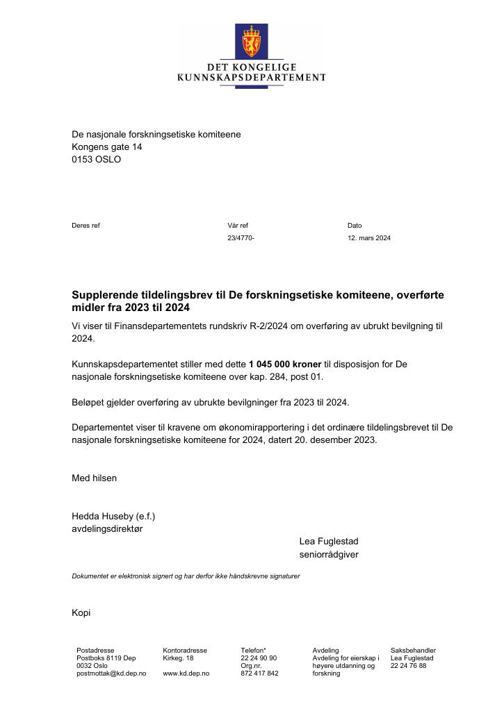 Forsiden av dokumentet Supplerende tildelingsbrev 2024